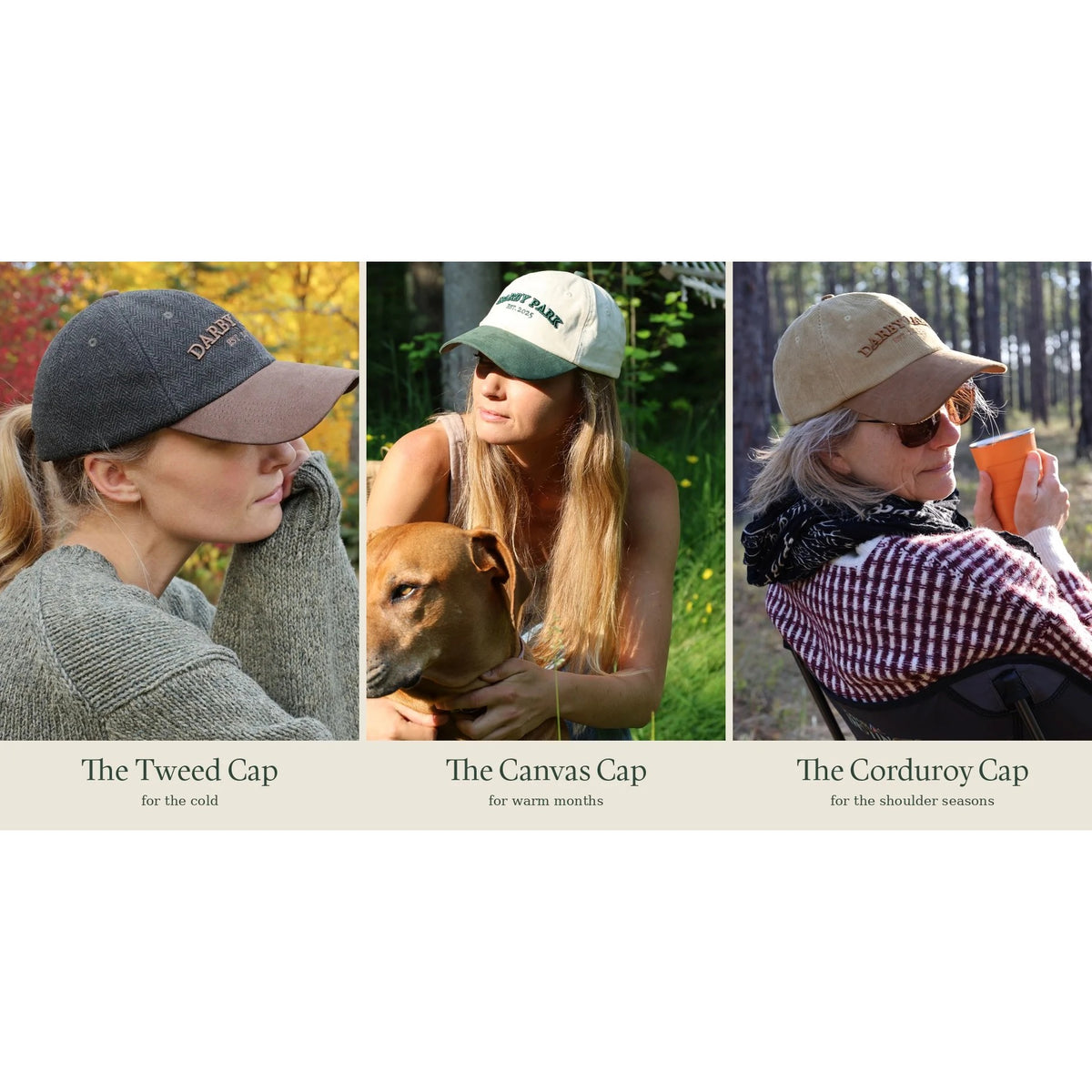 Darby Park gift card: the Tweed, Canvas and Corduroy caps