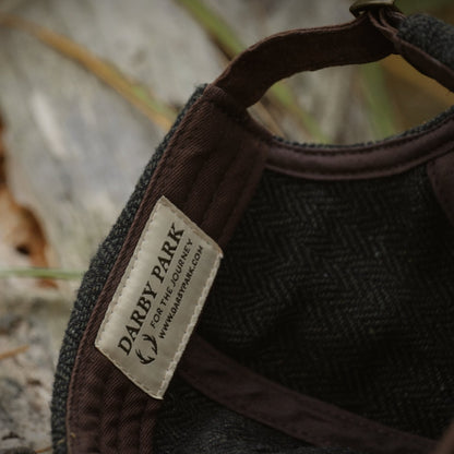 Inside the Tweed Cap, showing the Darby Park woven label and cotton lining.